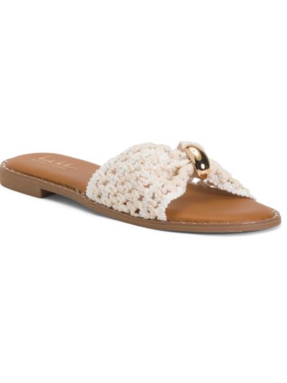 Nicole Miller Woven Cream Slide Sandal with Gold Accent - Picture 1 of 3